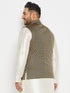 Vastramay Men's Plus Size Black and Gold Jacquard Nehru Jacket
